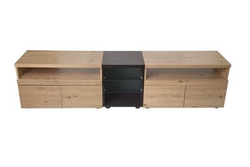 Merax Lowboard Industrial mit 4 Schubladen und 5 offenen Fächer, TV-Schrank mit Glaseinlegeböden, TV-Board, Fernsehtisch, B:201cm