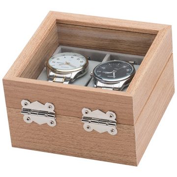 Schmuckkasten Holz Uhrenkoffer für 2 Uhren Aufbewahrung für Armbanduhren Uhrenbox Uhrenlade Uhrenkasten Uhrenaufbewahrung, Deckel aus Echtglas
