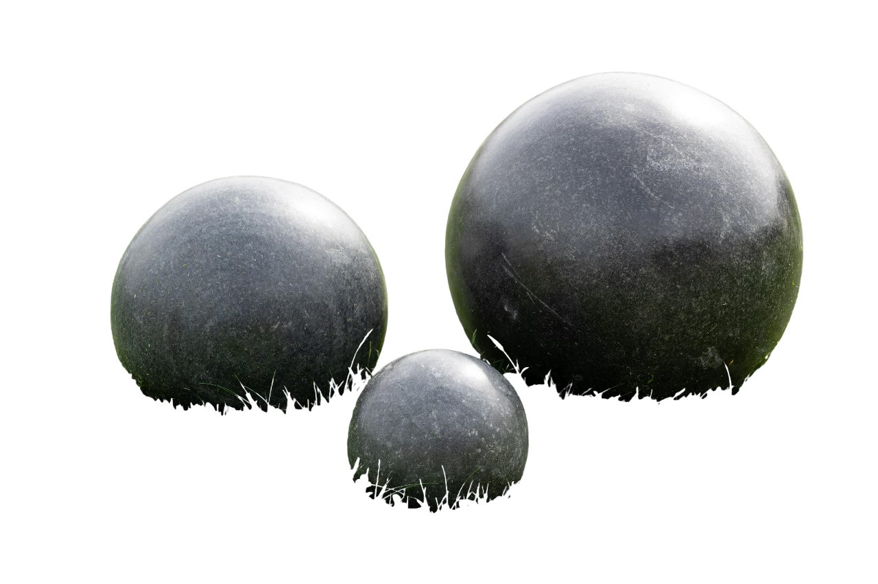 IDYL Gartenfigur Granit Kugel Schwarz Hochglanz Set