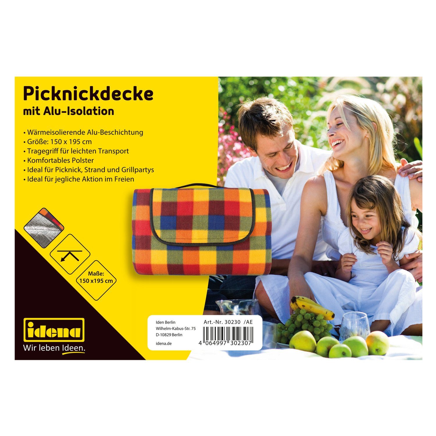 Picknickdecke Idena 30230 ca. 150 Idena 2 4 Perso, 195 groß, x cm bis Picknick-Decke, - für