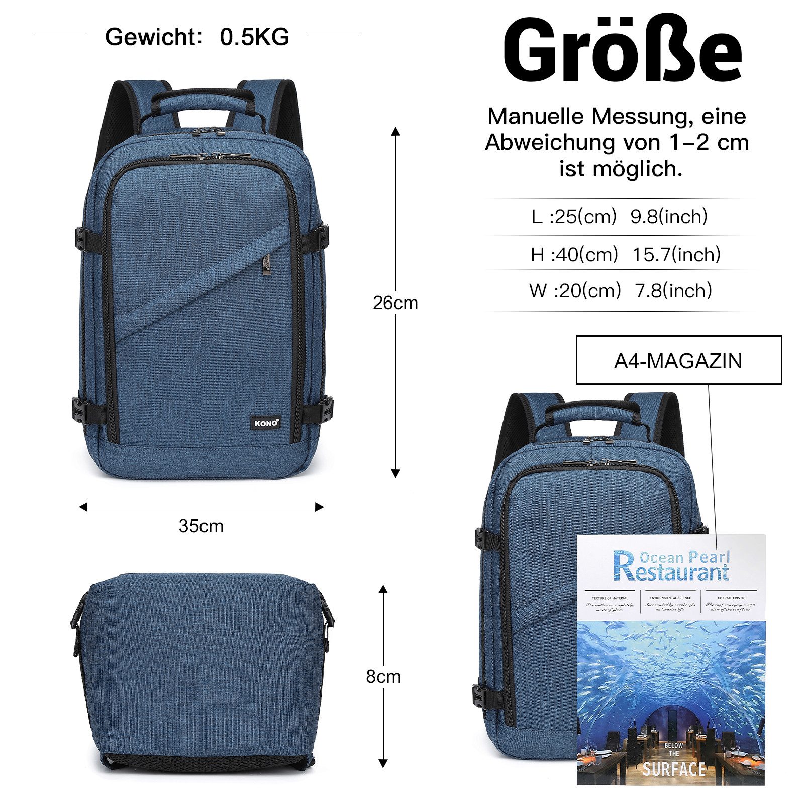 KONO Rucksack Handgepäck-Rucksack mit vielen Fächern Leichtgewicht günstig online kaufen
