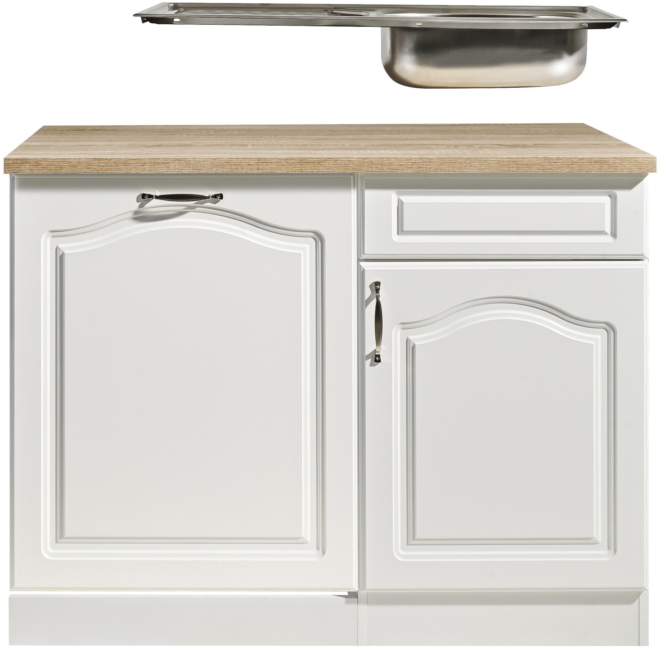 wiho Küchen Spülenschrank Linz 110 cm breit, Tür & Sockel für Geschirrspüler, in Landhaus-Optik – Bild 5 von 5