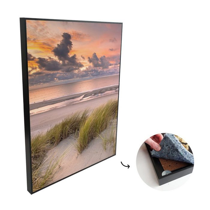 MuchoWow Akustikplatte Sonnenuntergang - Düne - Strand - Pflanzen - Meer (1-St) Gemälde für die Raumakustik Wohzimmer Schlafzimmer Bilder Deko