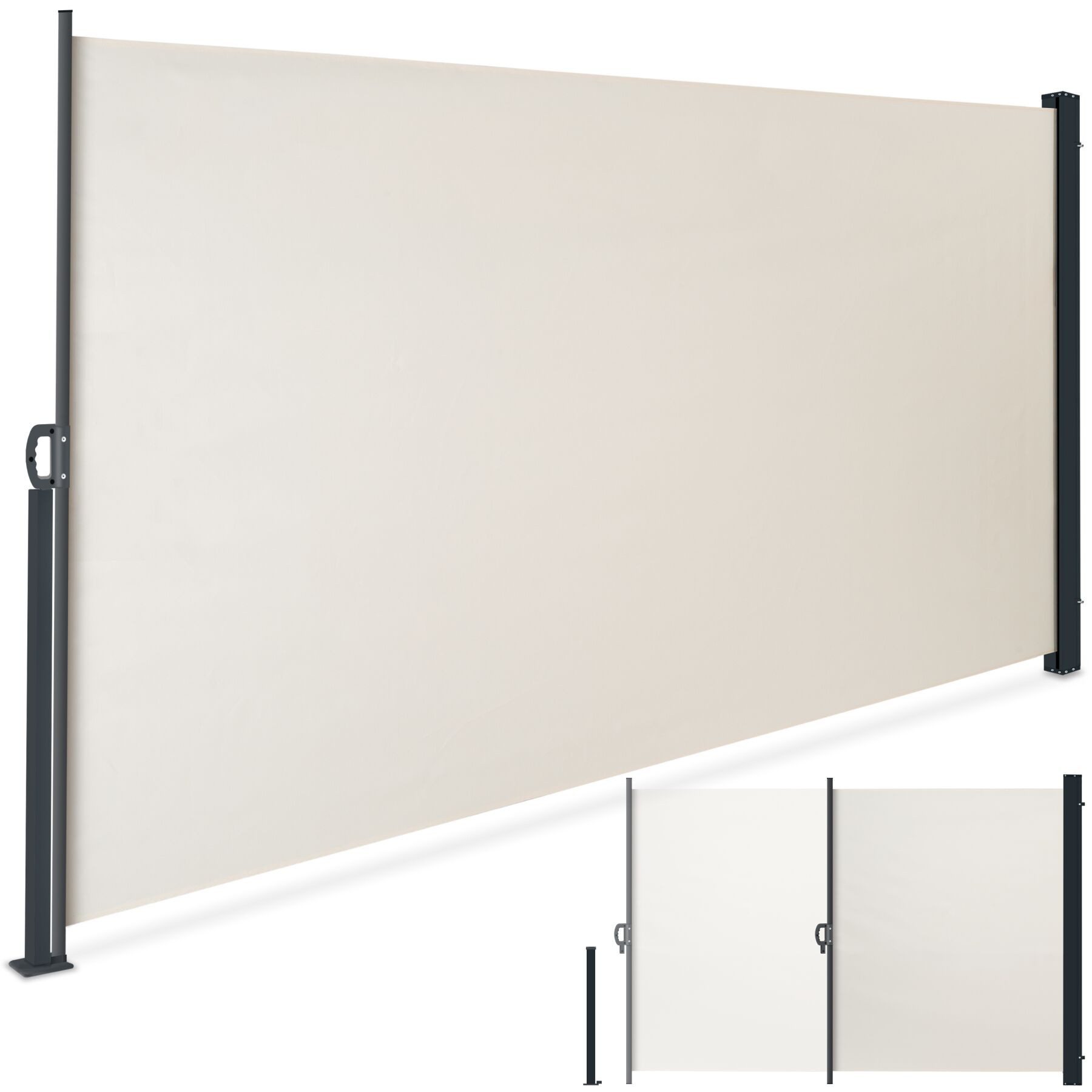 tectake Seitenarmmarkise Garten Sichtschutz ausziehbar - blickdicht und wetterfest (Balkonmarkise, in Beige) automatischer Aufrollmechanismus
