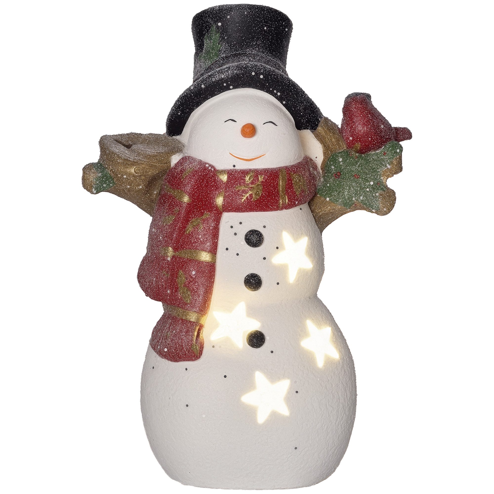 HOMCOM Weihnachtsfigur Schneemann mit Vögel, 38 cm, mit LED-Licht (Weihnachtsdeko Figur, 1 St., Dekofigur), Weihnachten, für In- und Outdoor