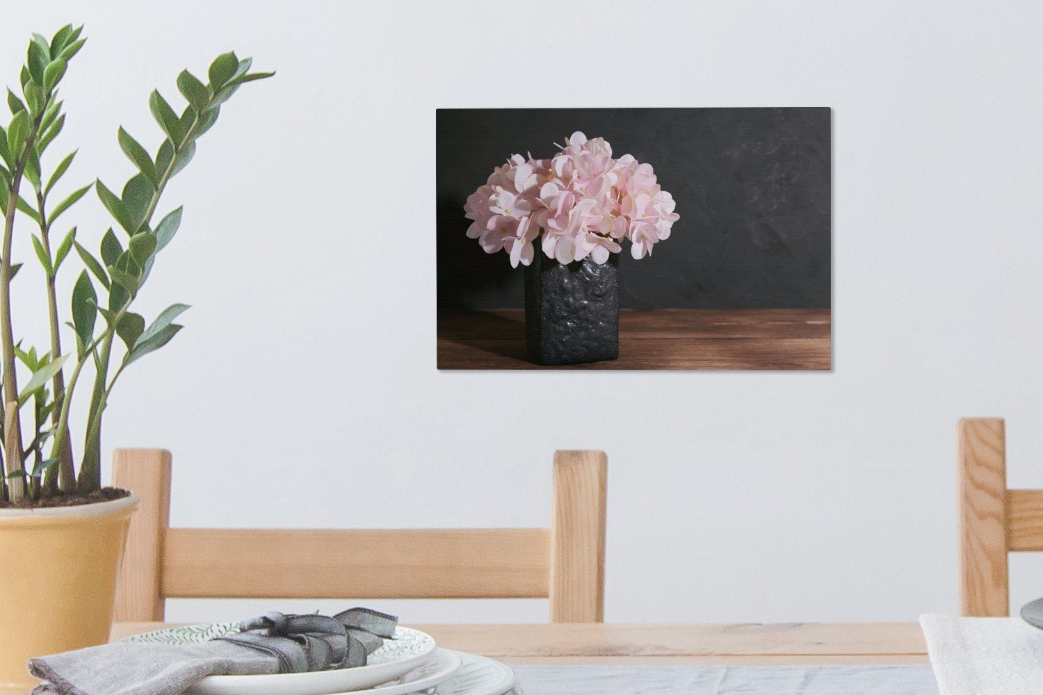 OneMillionCanvasses® Leinwandbild Hortensie 30x20 St), Stilleben - (1 Rosa, Wandbild cm Leinwandbilder, Wanddeko, - Aufhängefertig