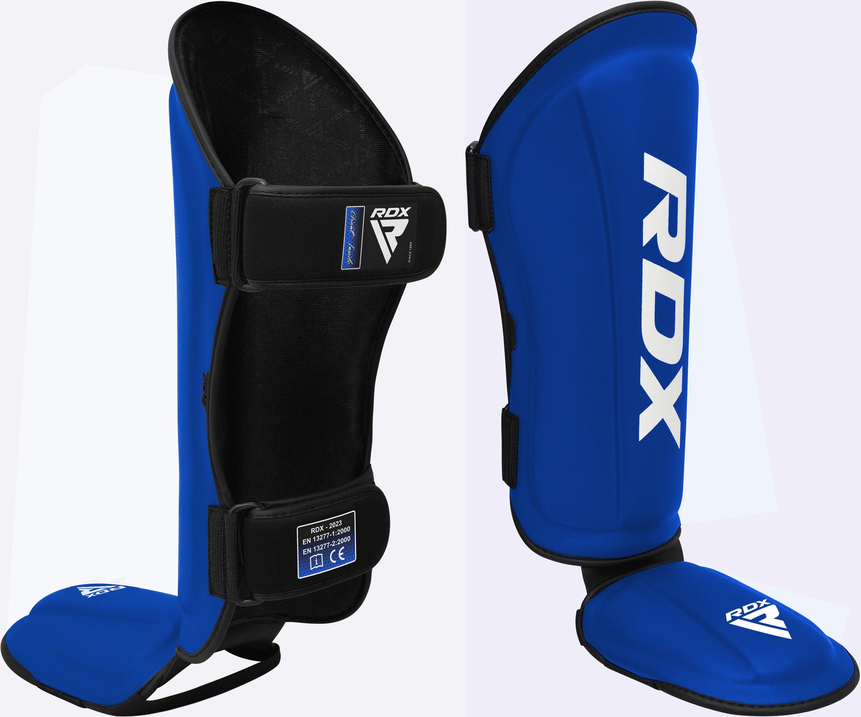 RDX Sports Schienbeinschutz RDX Schienbeinschoner Kickboxen Muay Thai, Maya Haut Leder, Kampfsport blue