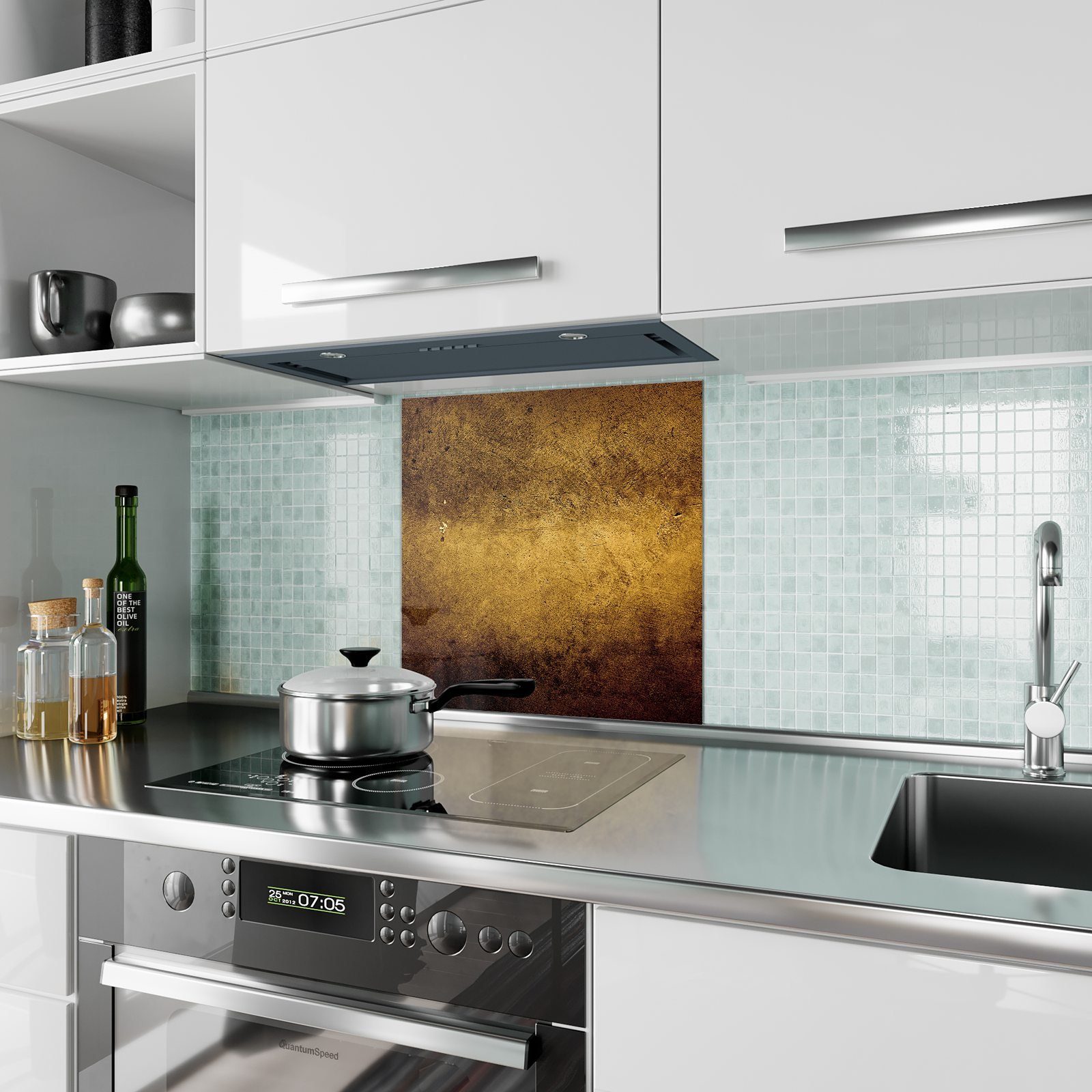 Primedeco Küchenrückwand Küchenrückwand Spritzschutz Motiv Wand mit Glas Grunge