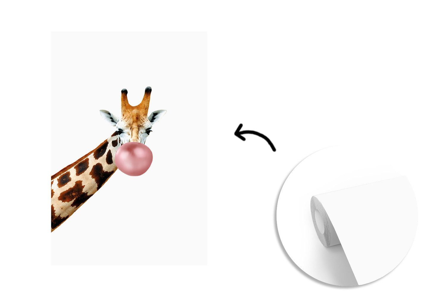MuchoWow Fototapete Giraffe - Tiere Wohnzimmer, Kinder, St), für Mädchen Kaugummi - (3 Vinyl - Wandtapete bedruckt, - Jungen Montagefertig Tapete Matt, 