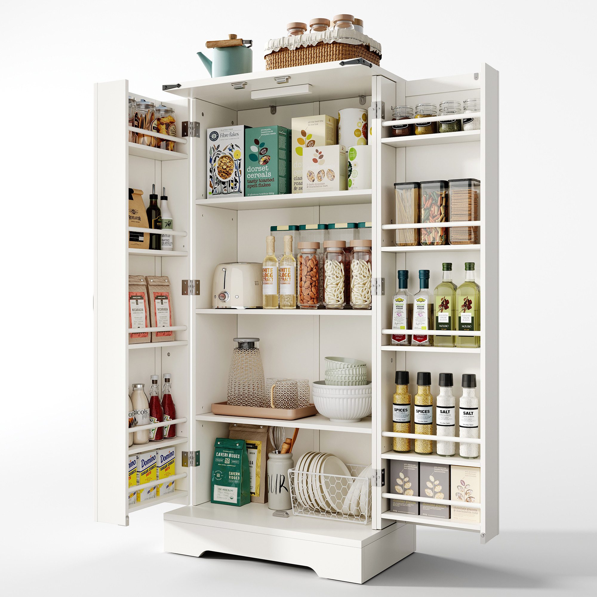 Yorbay Mehrzweckschrank Küchenschrank mit LED-Beleuchtung & verstellbaren R günstig online kaufen