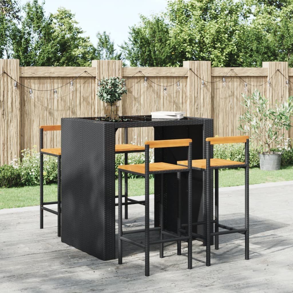 furnicato Barhocker Schwarze 40x44x100 cm mit Echtholz Sitzfläche und PE-Rattan (4 St)