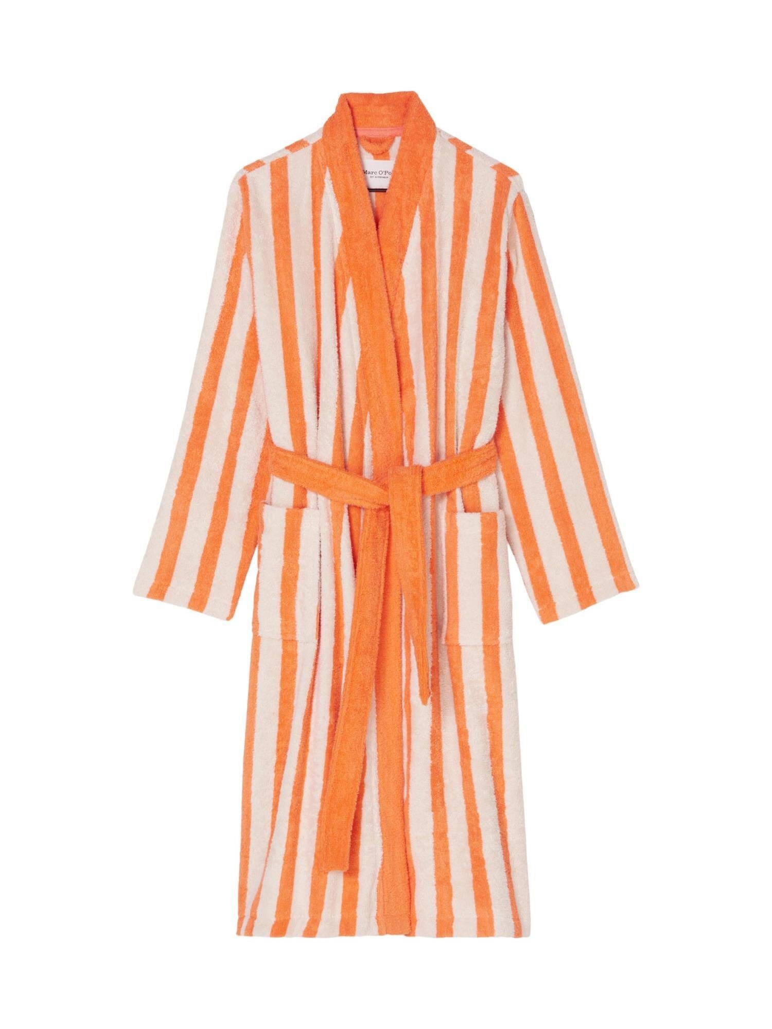 Marc O'Polo Home Damenbademantel Heritage Women, Midilänge, Baumwolle, Schalkragen, Gürtel, Jacquard-Streifen