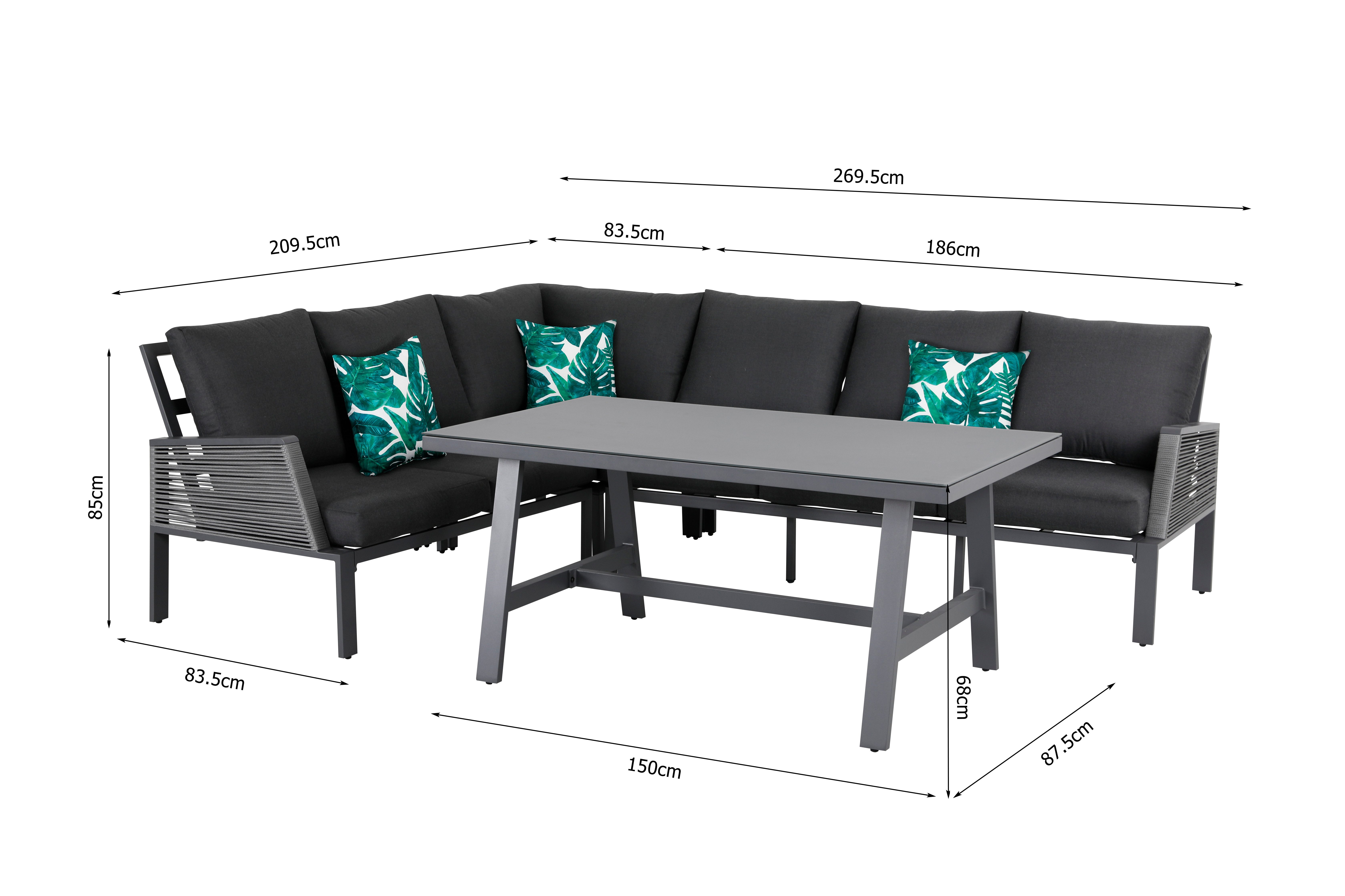 MANDALIKA Garden Gartenlounge-Set Alu / Rope Dining Eck Lounge Set Elba inkl. 2x Dining Sessel