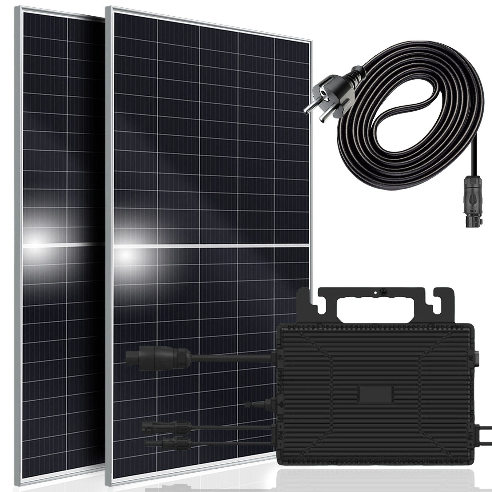 SUNNIVA Balkonkraftwerk 900W/800W komplett Steckdose, (Astro Energy 800W Wechselrichter - PV Solaranlage Komplettset - 2x 450W Solarmodule - inkl. 5m Kabel - Bluetooth WIFI)