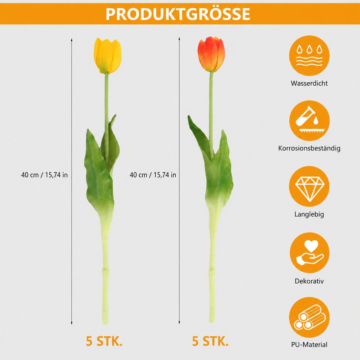 Kunsttulpe 10er Set künstliche Tulpen, Tulpenbund Tulpen, BlingBin, Höhe 40 cm, Tulpenstrauß künstlich für Vase,Hochzeit, Esstisch und Wohnzimmer Deko – Bild 3 von 5
