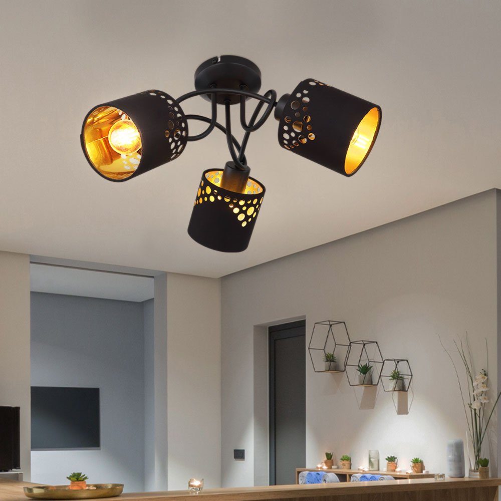Globo LED Deckenspot, Leuchtmittel nicht inklusive, Deckenleuchte Deckenlampe Schlafzimmerlampe 3 flammig schwarz gold