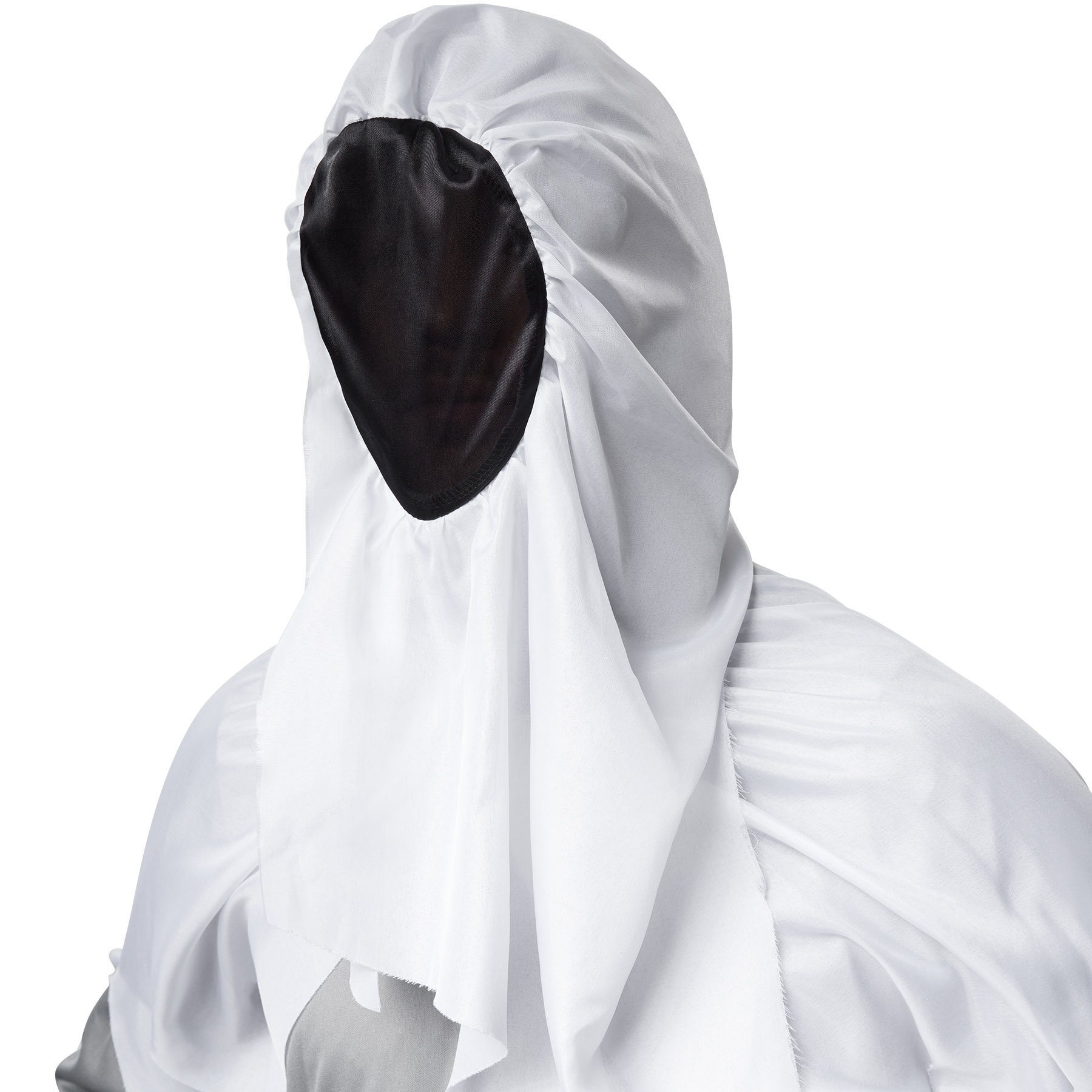 dressforfun Kostüm Geist, auch Spukgestalt, in schwarz/weiß, Ausschnitt mit Gummizug, Gr. XL, Bodenlanges Gewand mit langen Ärmeln und Handschuhen, Fetzen