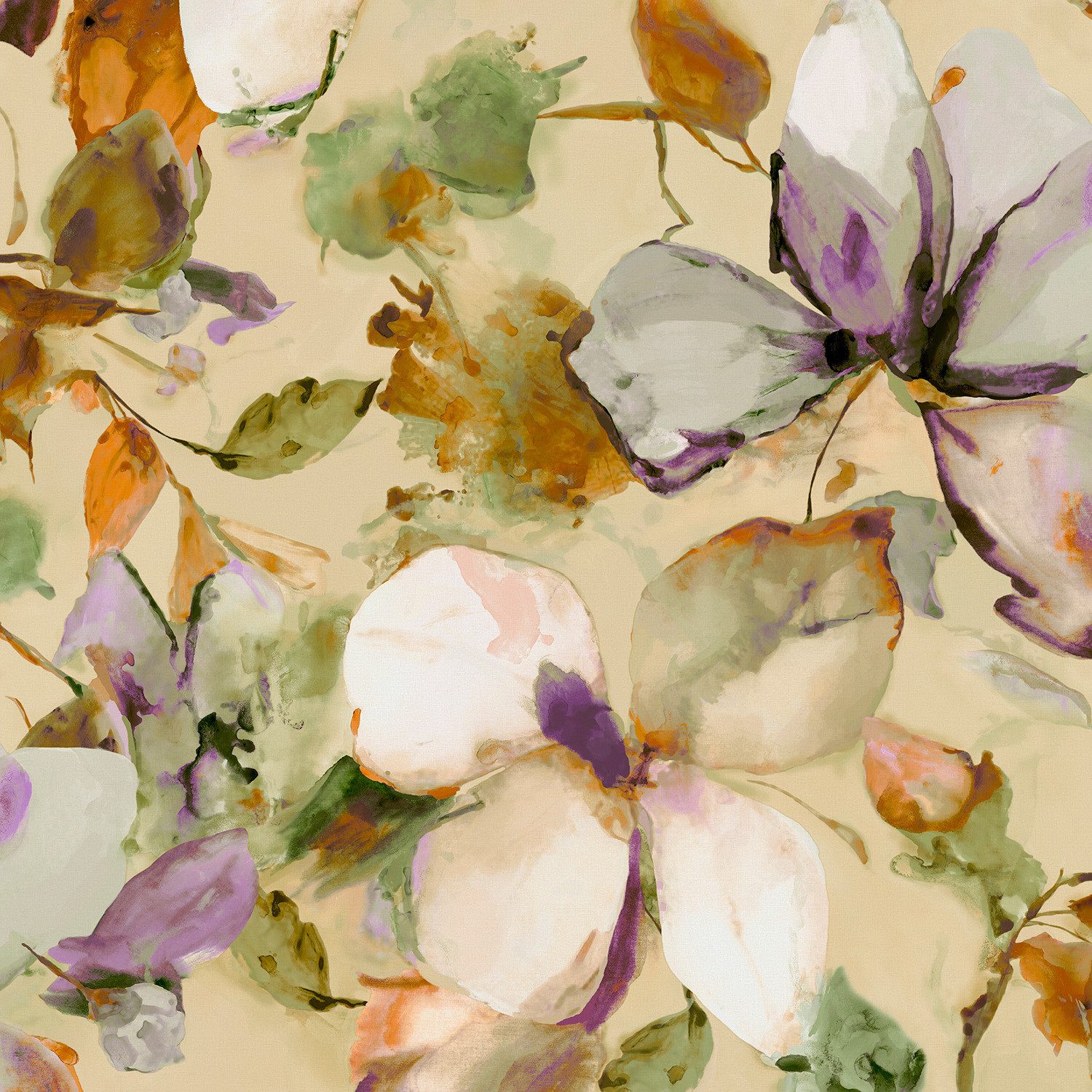 Rasch Fototapete Magnolien Blüte Aquarelloptik - Vliestapete Lila, floral, Aquarelloptik, (1 Rolle, 1 St., Kollektion 'Florentine IV' - 3 m x 2,65 m), Lichtbeständige Farben - Feucht abwischbar - Restlost abziehbar