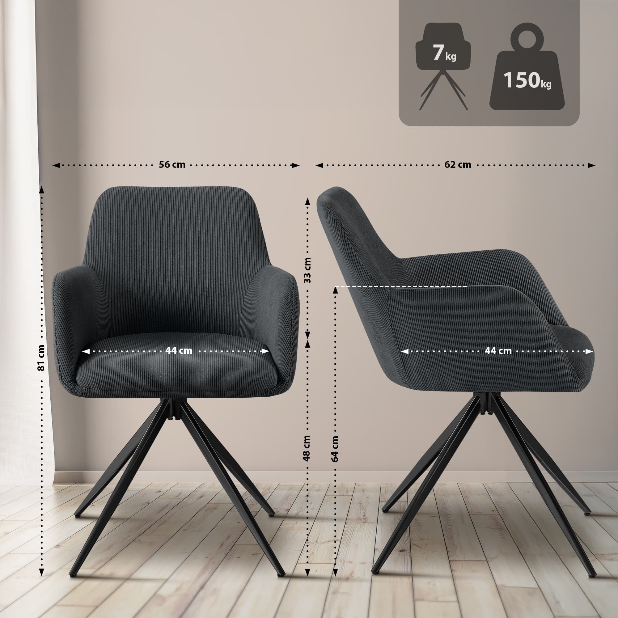 CLP Esszimmerstuhl Olema, mit Cordbezug, schwenkbarer Polsterstuhl günstig online kaufen