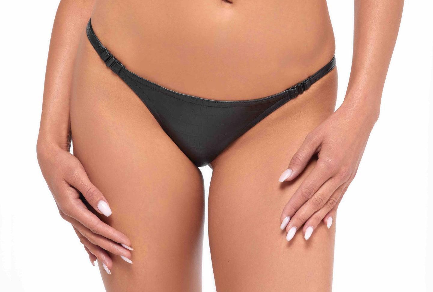 String Damen Dessous Snake Wetlook String schwarz mit 2 seitlichen Verschlüss