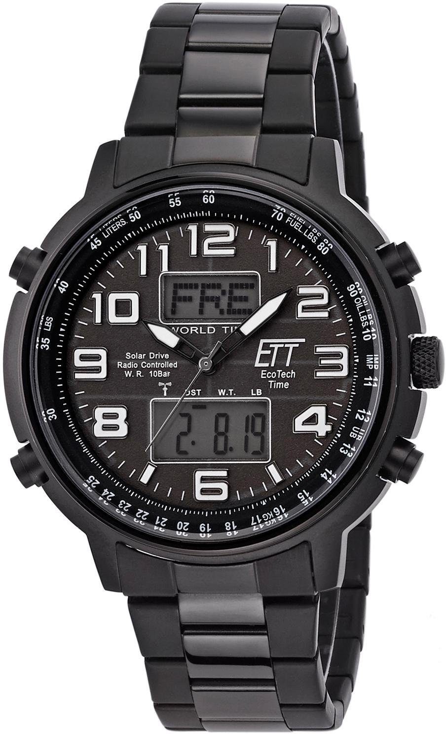 ETT Funk-Multifunktionsuhr Hunter II, EGS-11390-25M, Solar,  Edelstahlgehäuse, schwarz IP-beschichtet, Ø ca. 48 mm | Solaruhren