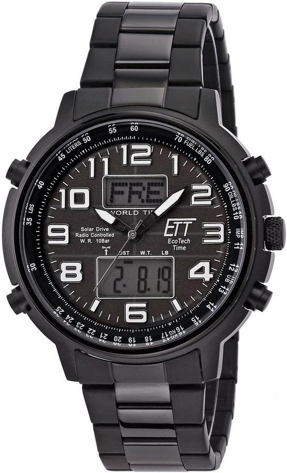 ETT Funk-Multifunktionsuhr Hunter II, EGS-11390-25M, Solar,  Edelstahlgehäuse, schwarz IP-beschichtet, Ø ca. 48 mm