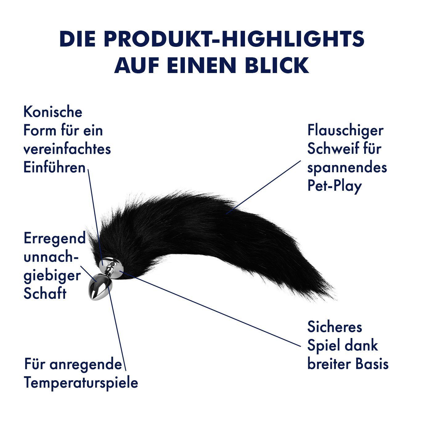 Analplug schwarz breite 48cm, Kunstpelz Fuchsschwanz, EIS weicher EIS Basis, Analplug mit