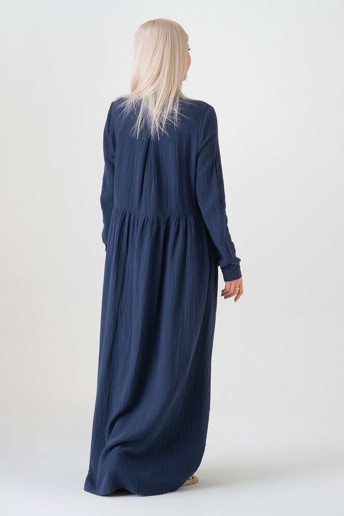 WENOR Sommerkleid Musselin Maxikleid 100% Baumwolle, mit Knopfleiste, 145 cm Modest hoher Tragekomfort, blickdicht, figurumspielend – Bild 5 von 5