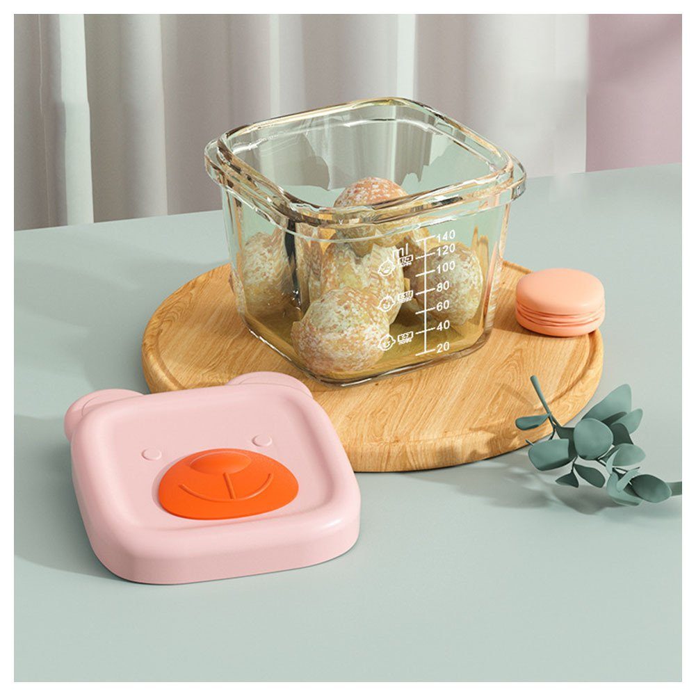 Blusmart Schüssel 130 Ml/160 Ml Babynahrungs-Aufbewahrungsschüssel Mit Deckel, Schüssel Silikonhülle rosa Quadrat