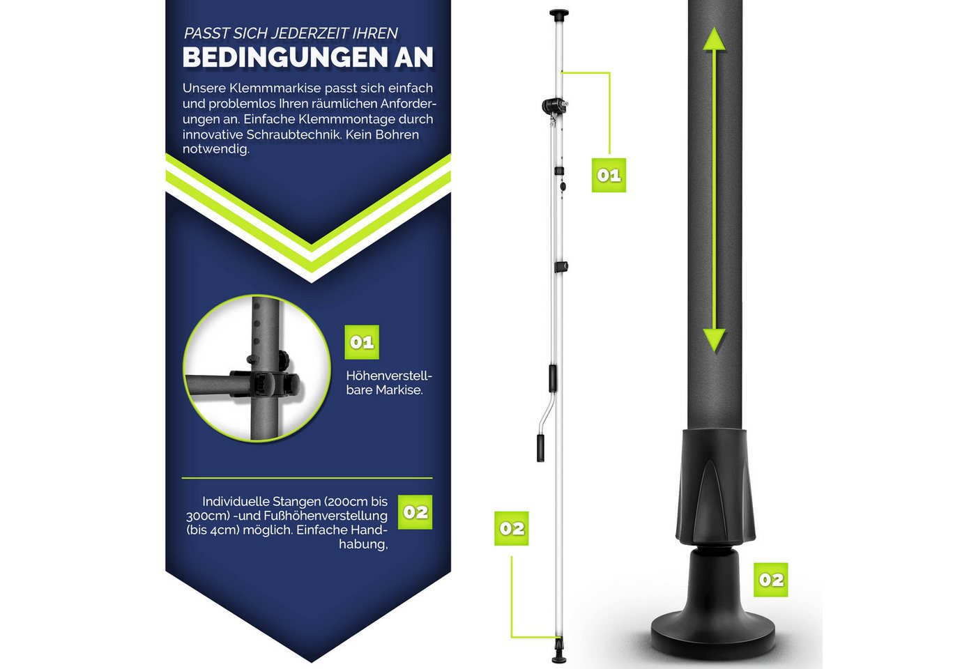 Thumbnail - tillvex Klemmmarkise tillvex Balkonmarkise Markise Klemmmarkise Sonnenmarkise Handkurbel