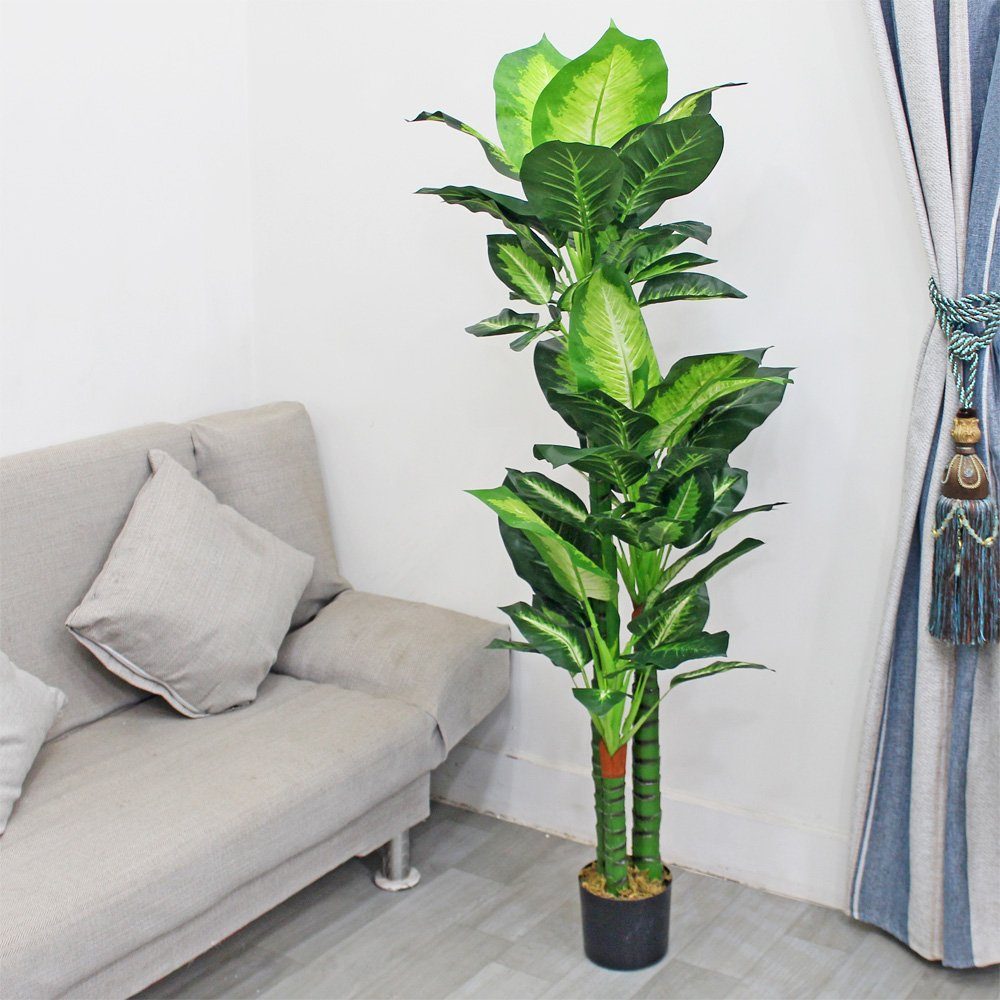 130cm Kunstpflanze Kunstbaum Kunstpflanze Pflanze Decovego Decovego, Dieffenbachie Künstliche