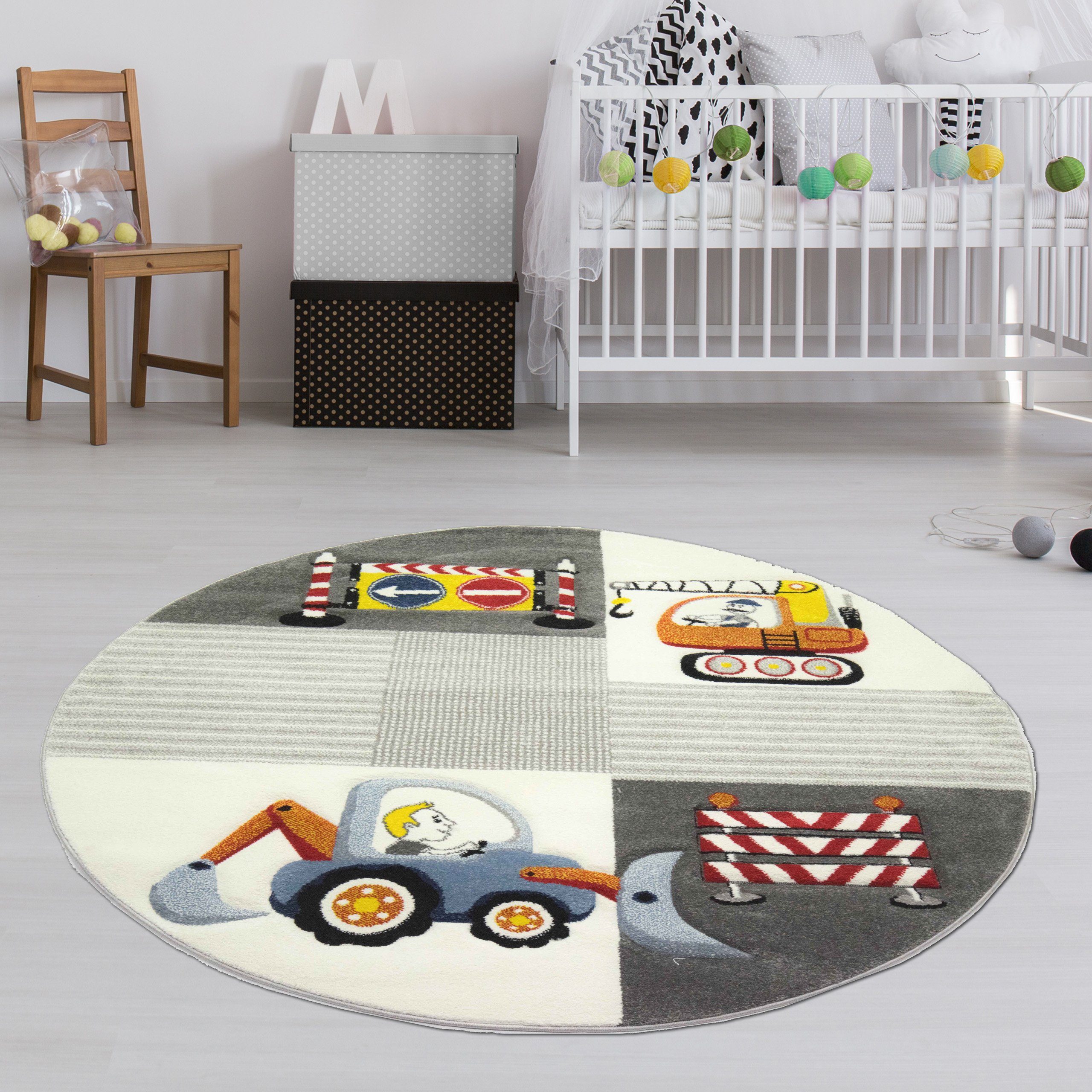 TeppichHome24 Kinderteppich Kinderzimmer Teppich Baustelle Schwarz günstig online kaufen