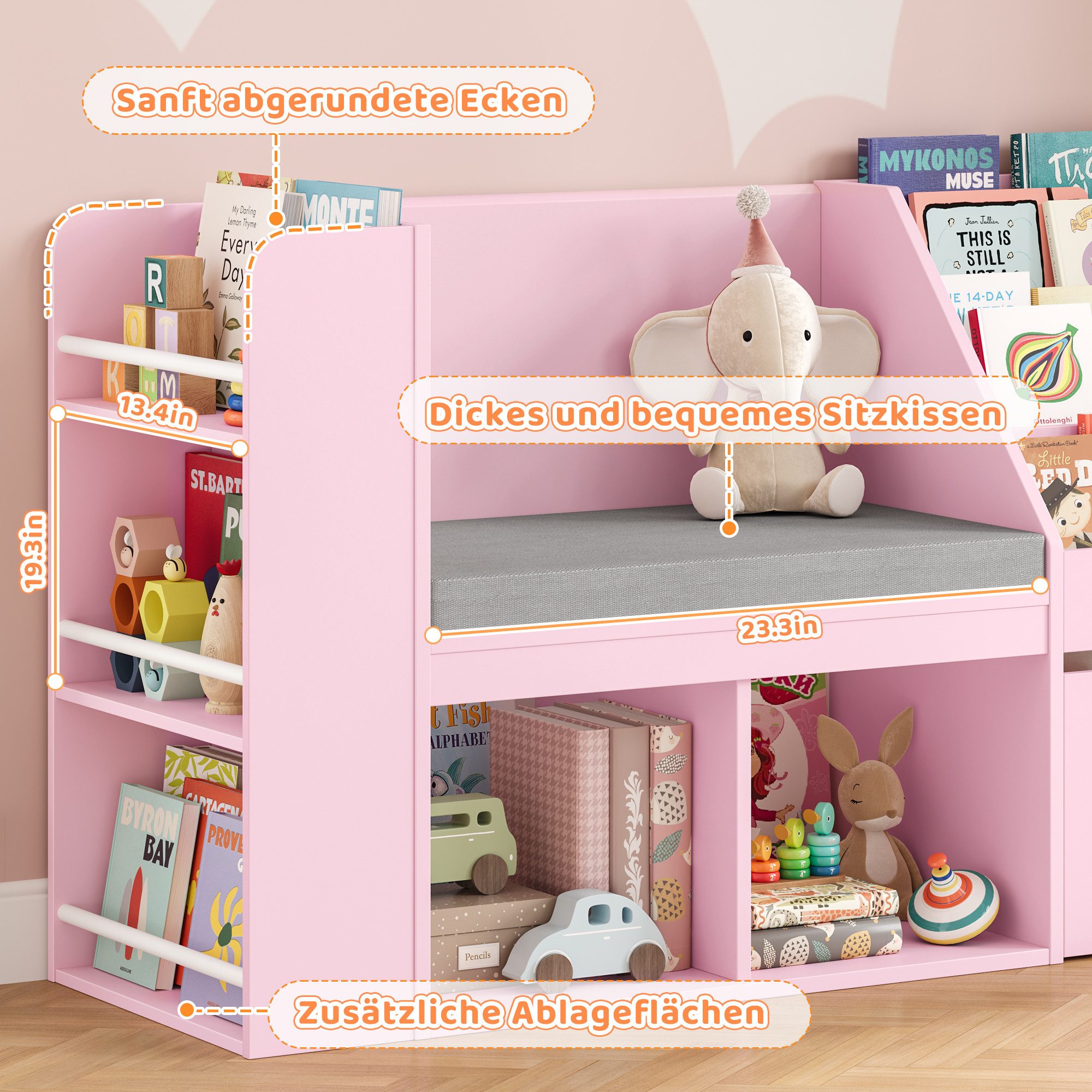 HOMECHO Spielzeugtruhe, Kinderregal, Bücherregal Kinder mit Boxen auf Rollen