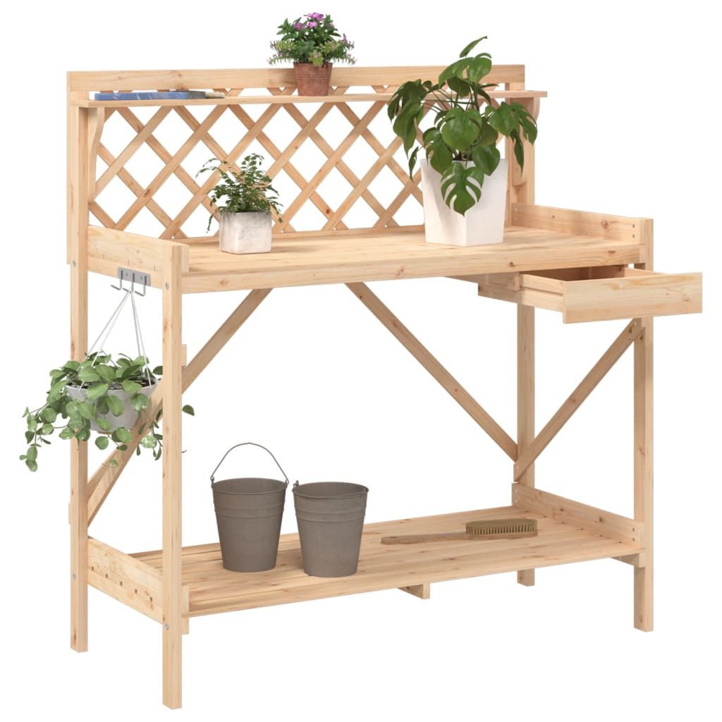vidaXL Pflanztisch Natur Pflanztisch mit Gitter Arbeitstisch Garten Holz 110 cm