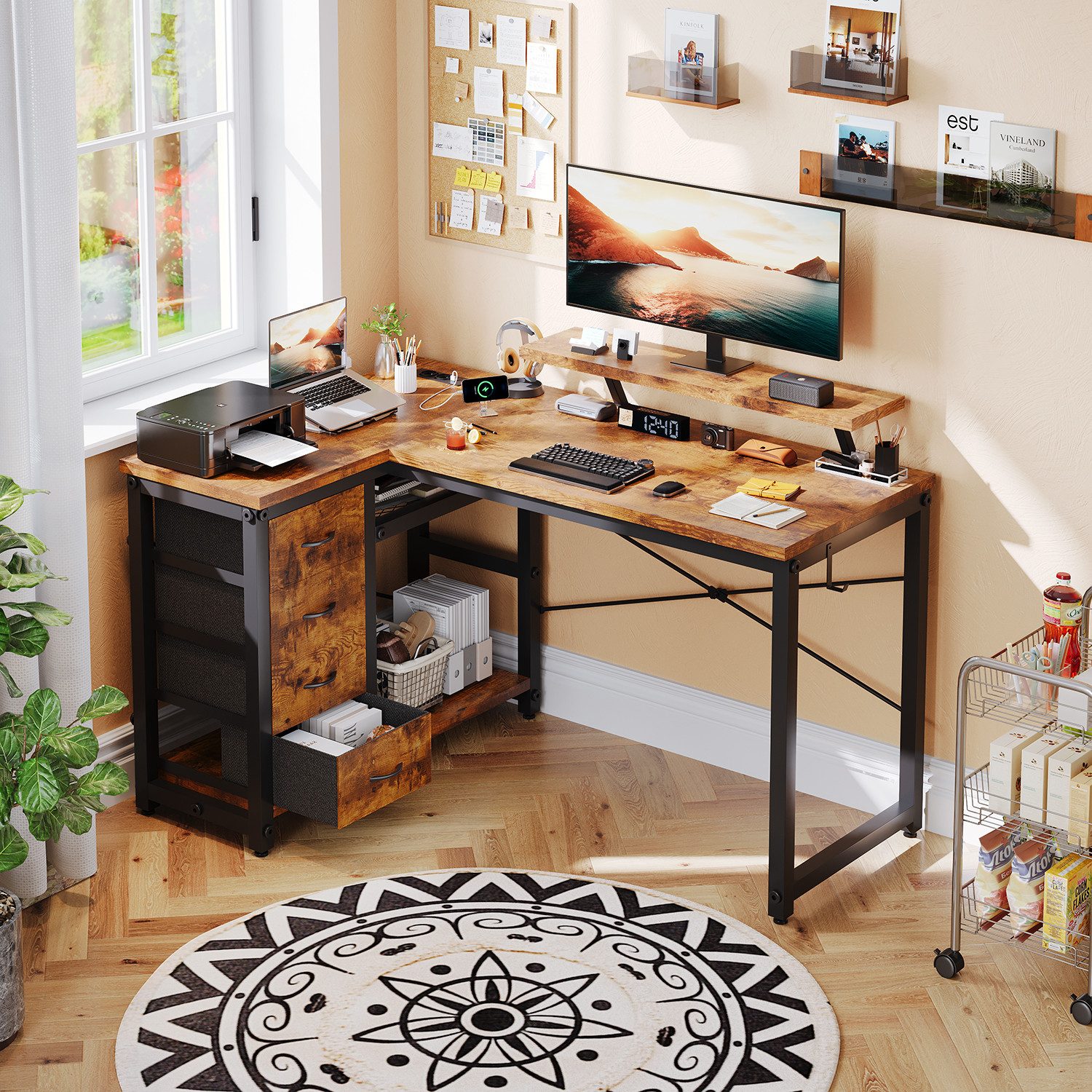 HOMALL Eckschreibtisch 100/120L Form mit Ablagefächern, 2 Tier DIY Lagerreg günstig online kaufen