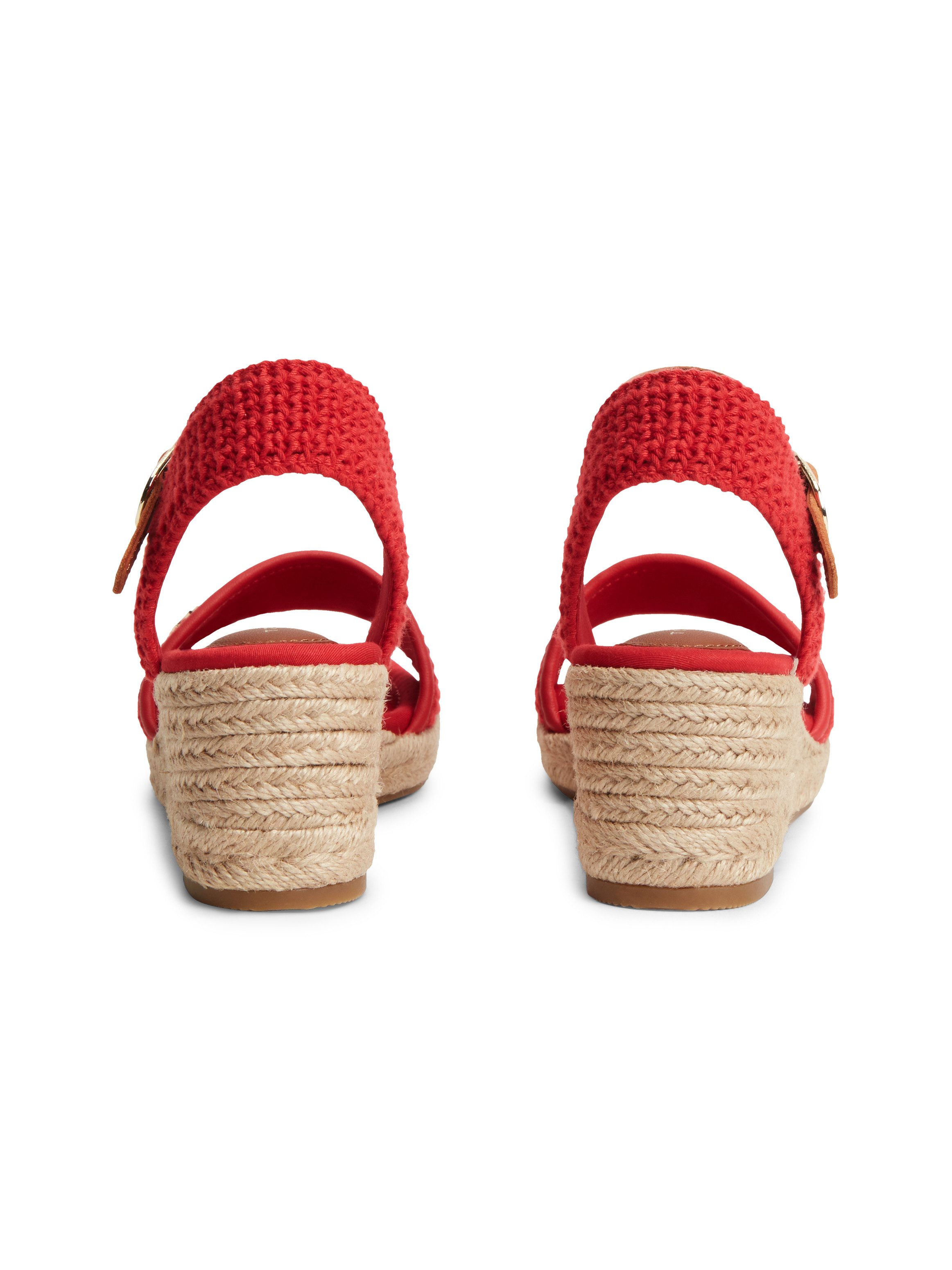Tommy Hilfiger TH MID ESPAD WEDGE CROCHET Keilsandalette Sommerschuh, Riemchensandale in sommerlicher Häkel-Optik, schmale Form