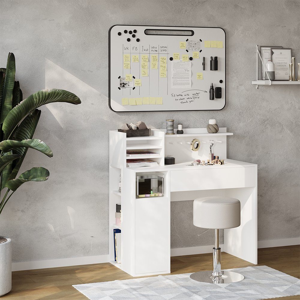 Vicco Schreibtisch, Weiß, 2 Teile, mit Hocker