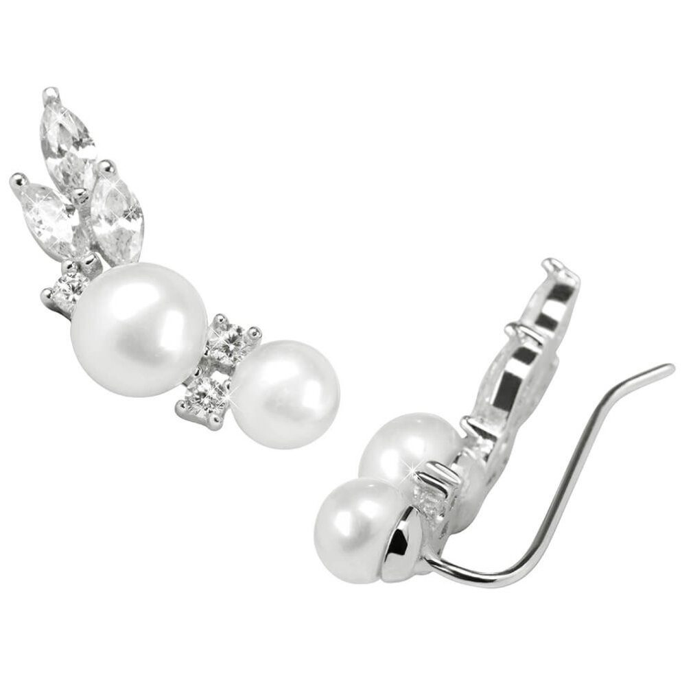 JwL Luxury Pearls Ohrring-Set Longitudinal silver earrings with real pearls and crystals JL0300