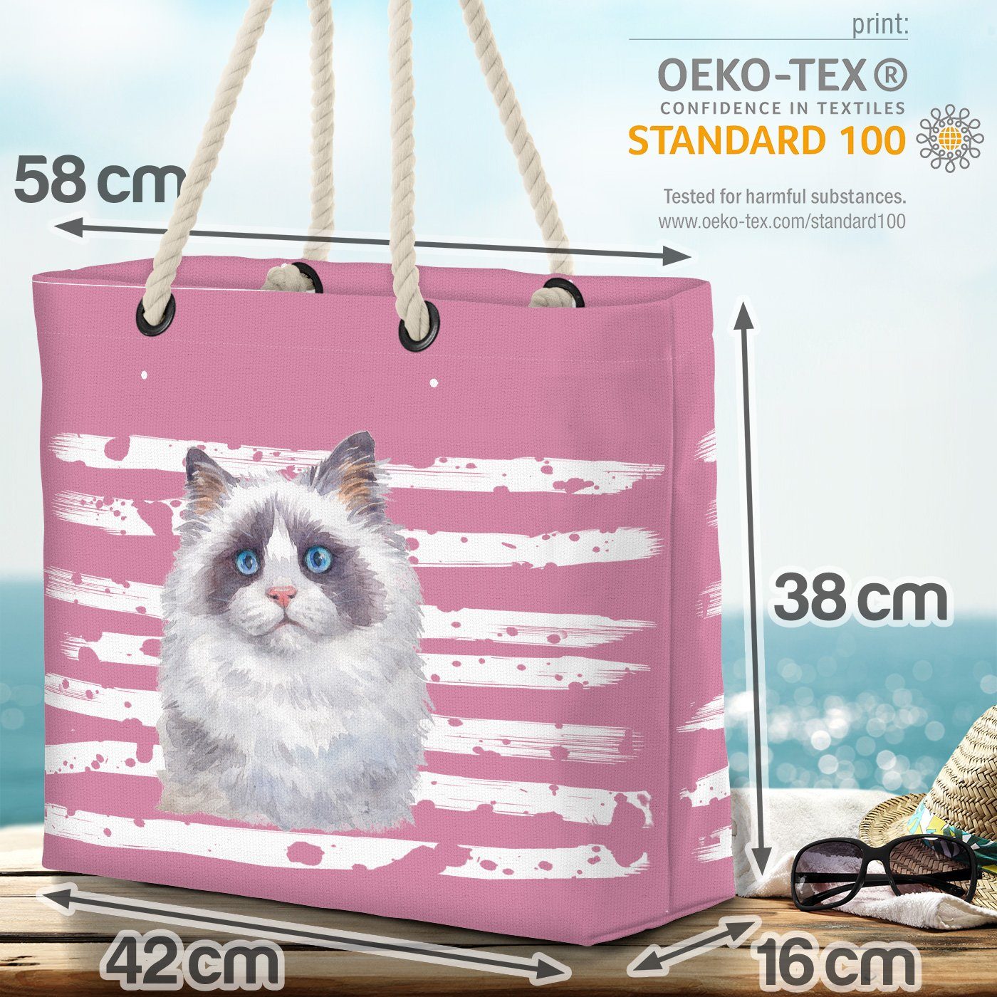 Tier Cat Siam Strandtasche VOID Haustier Katze (1-tlg), rosa Hauskatze