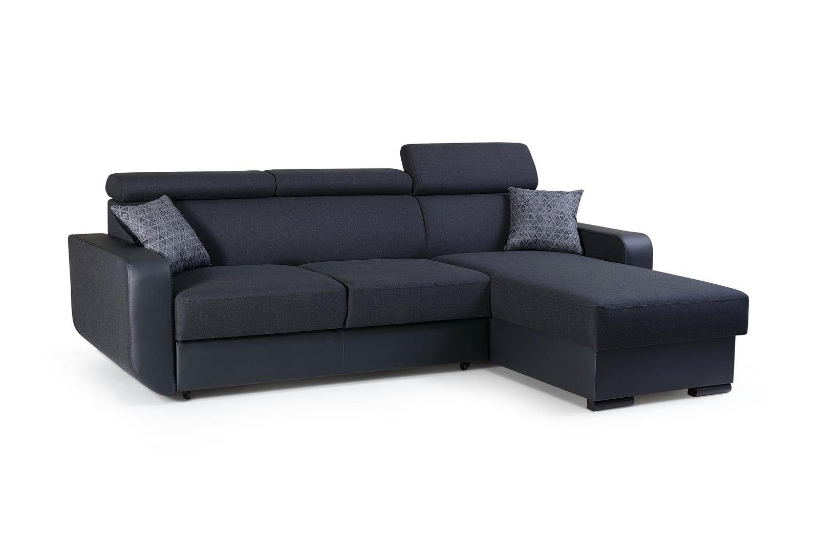 Beautysofa Ecksofa Polsterecke cm Kunstleder, 100 Madrid aus (Inari Struktur-Gewebe universelle verstellbaren + und Schwarz Kopfstützen, x mane, Liegefläche 130 Schlaffunktion 910) IMPAL, Bettkasten, mit 202