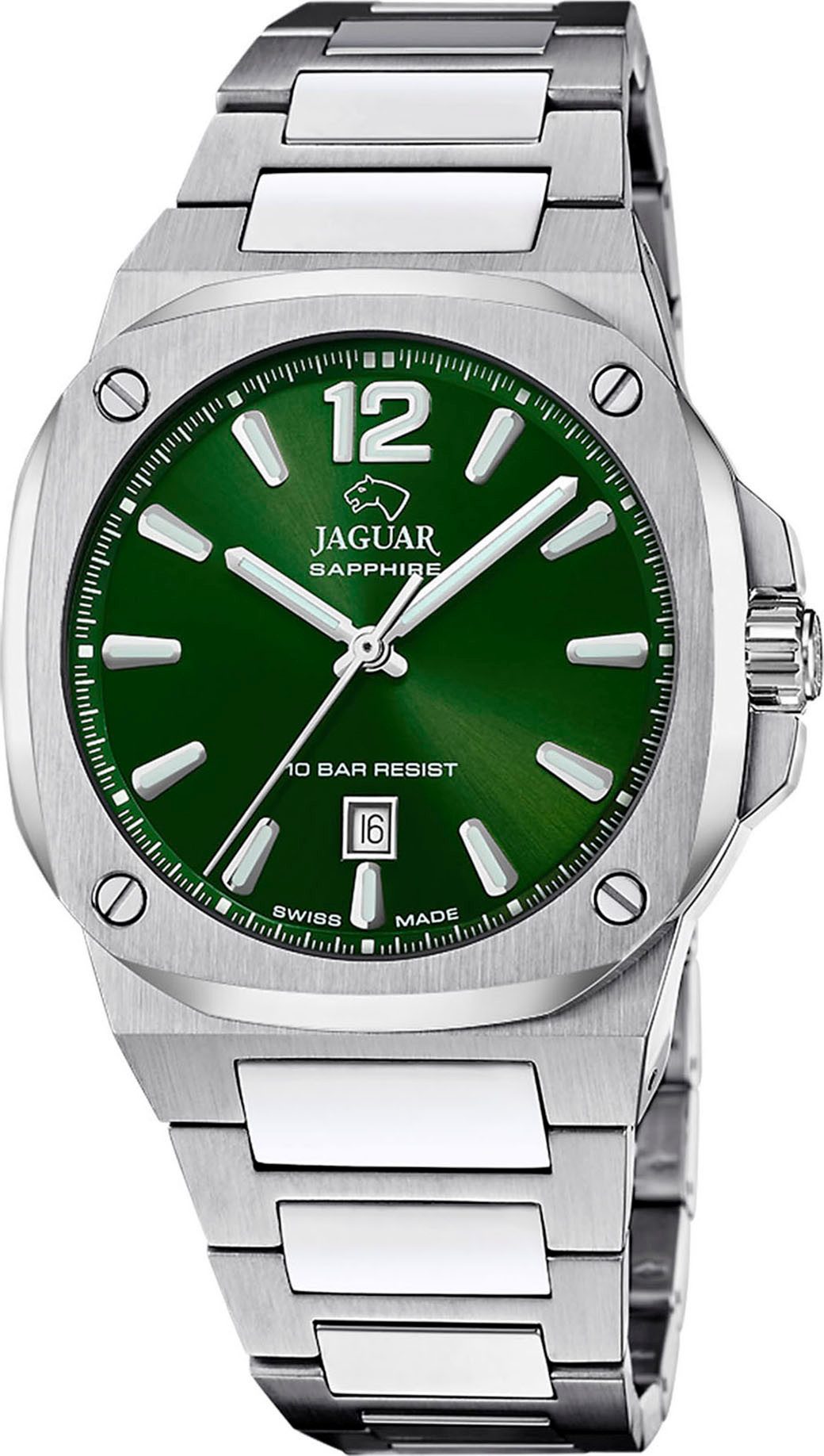 Jaguar Quarzuhr Rondcarre J1024/2, Armbanduhr, Herrenuhr, Swiss Made, Edelstahlarmband, analog, Tag