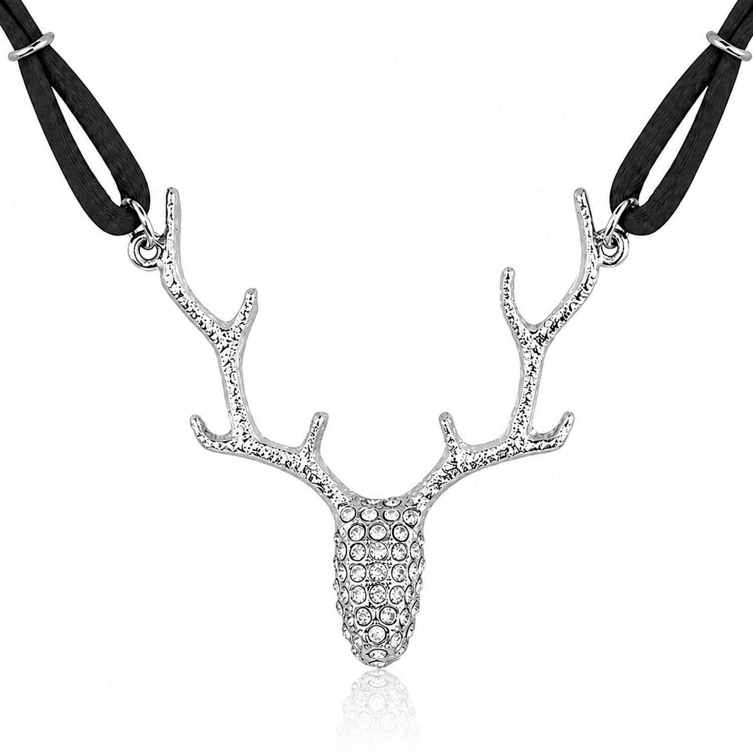 LUISIA® Kette mit Anhänger "Nicola" mit Hirschkopf und Kristallen von Swarovski® (inkl. Schmuckbox)
