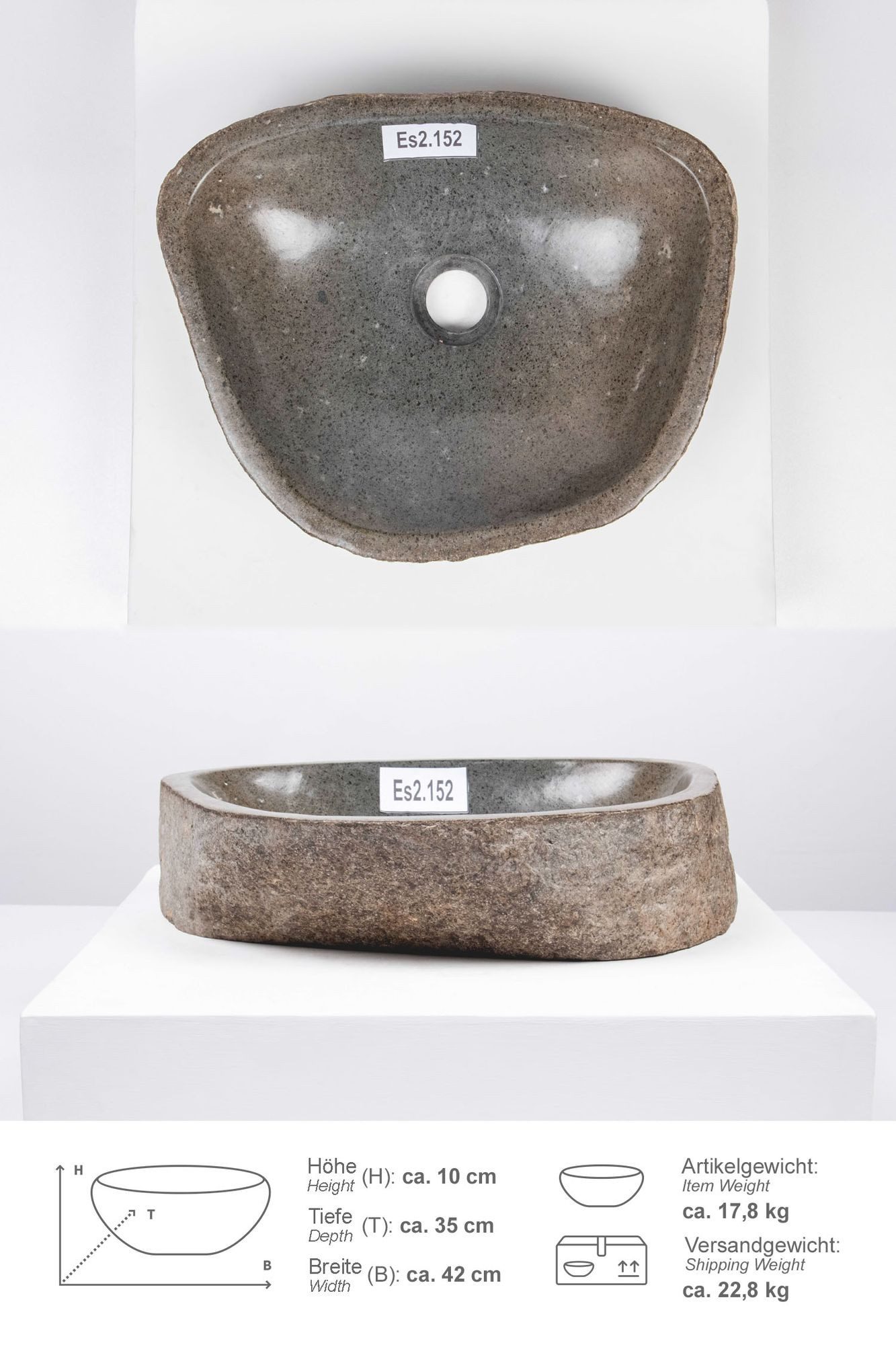 wohnfreuden Aufsatzwaschbecken Naturstein Раковини MEGALITH 40 cm (Kein Set), 756_ES2.152