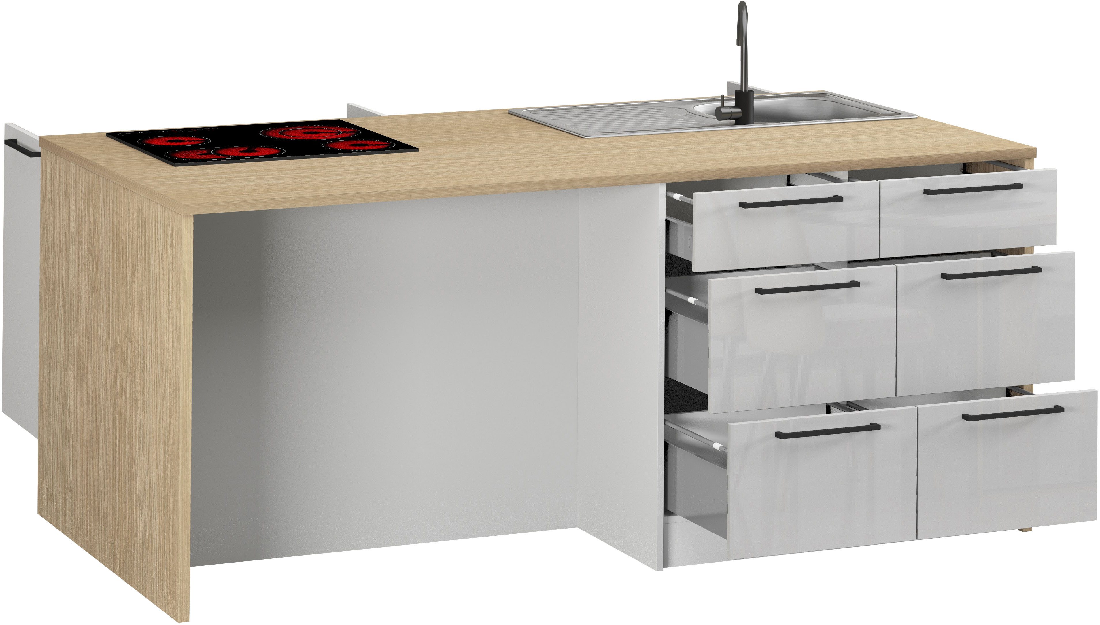 KOCHSTATION Kücheninsel KS-Luna Breite 200 cm, Höhe 90 cm, Breite 200 cm, wahlweise mit Hanseatic-E-Geräten