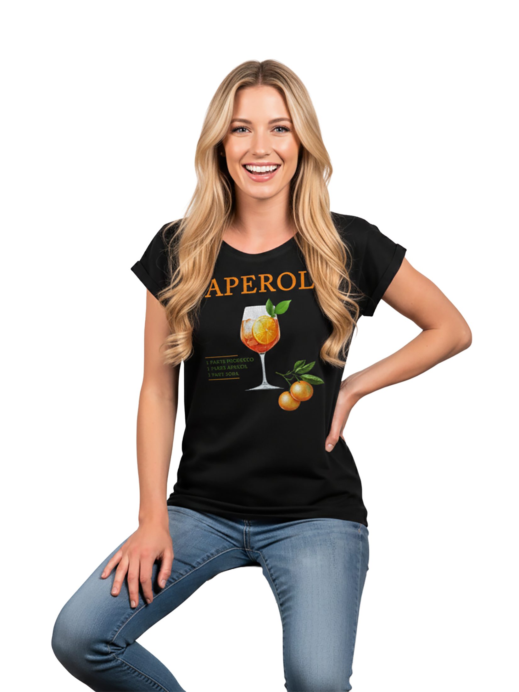 MAKAYA Print-Shirt Damen mit Orangen Motiv Aperol Spritz Glas Party Outfit Lässig Elegant (Schwarz, Weiß, Blau, Grau, Grün, Rosa, 34, 36, 38, 40, 42, 44, 46, 48, 50) große Größen