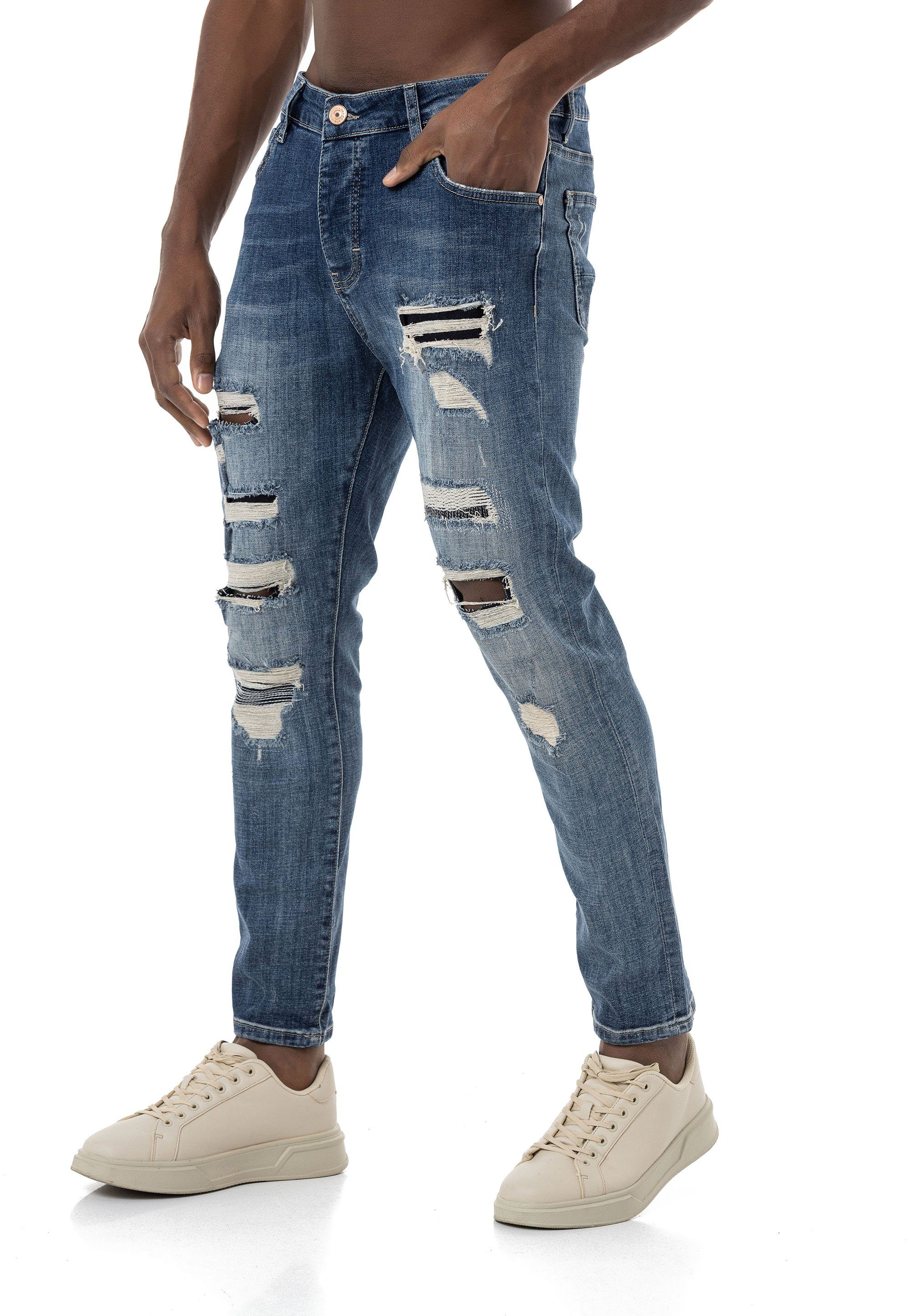 5-Pocket-Style Destroyed-Jeans lässige RedBridge Blau Denim Hose