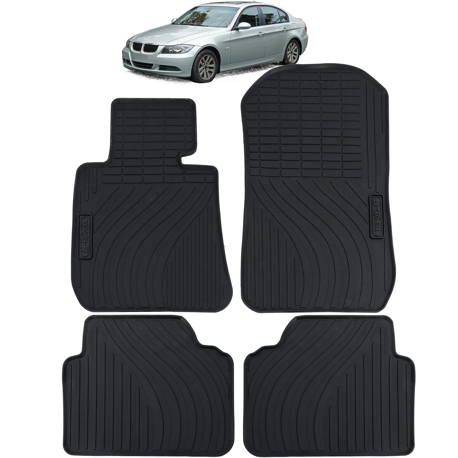 Passform-Fußmatten Auto Gummi Fußmatten Schwarz Premium Set für BMW E90 E91 Limousine To
