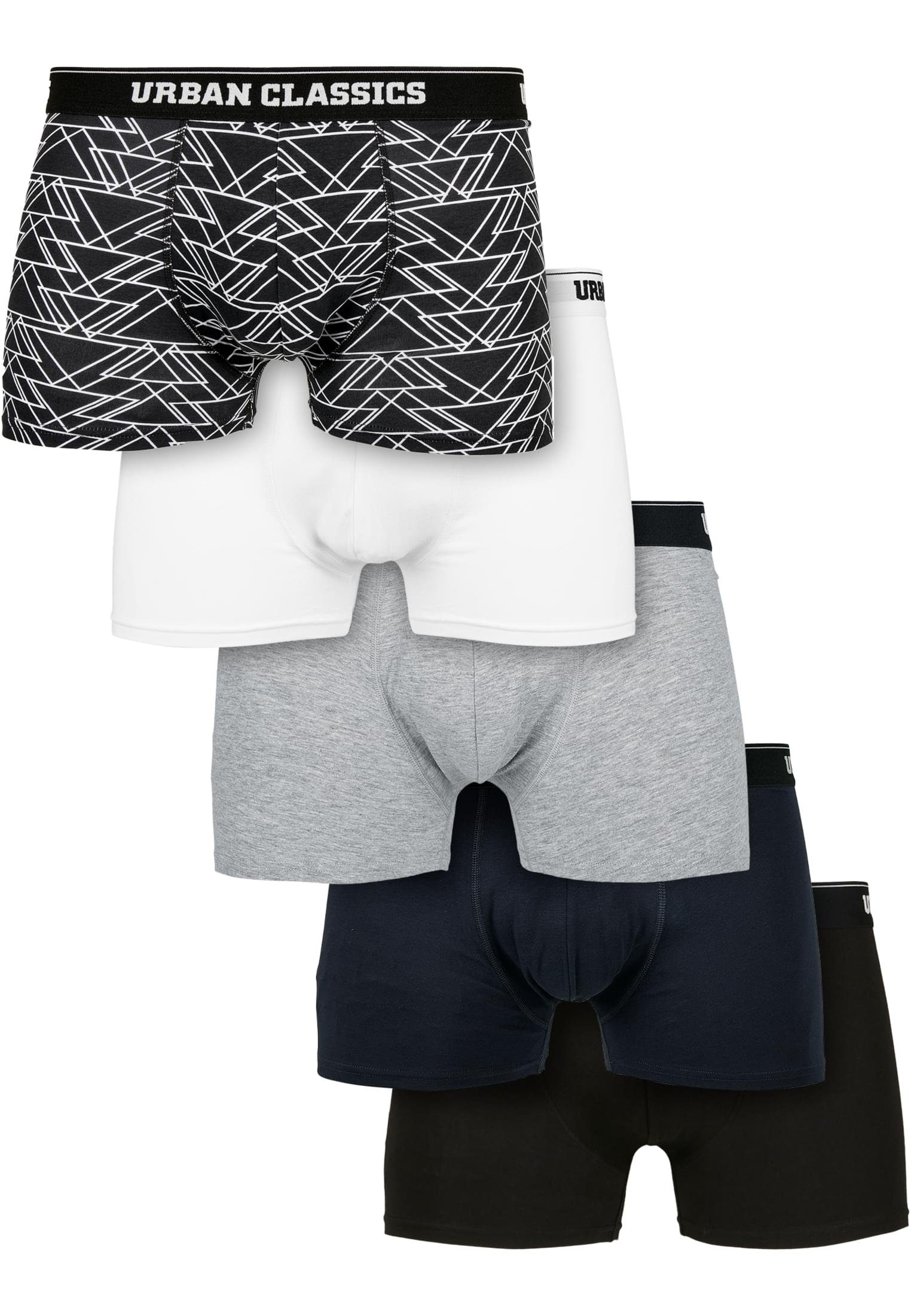 URBAN CLASSICS Boxershorts Herren Organic Boxer Shorts 5-Pack (1-St) tron aop white grey navy black