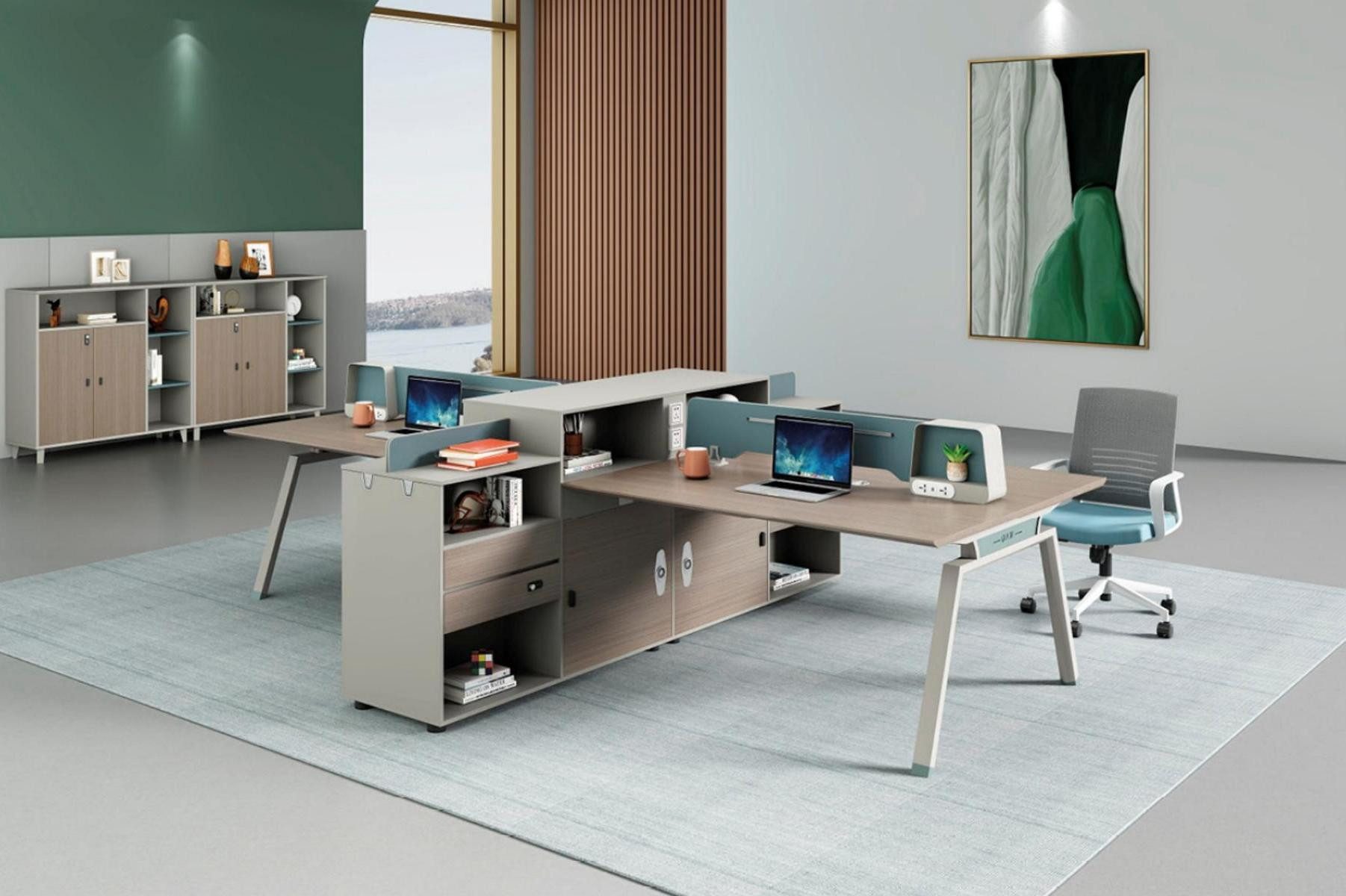 Xlmoebel Büromöbel-Set Coworking Schreibtisch für flexible Teamarbeit, (Schreibtisch mit Bücherregal), Hergestellt in Europa