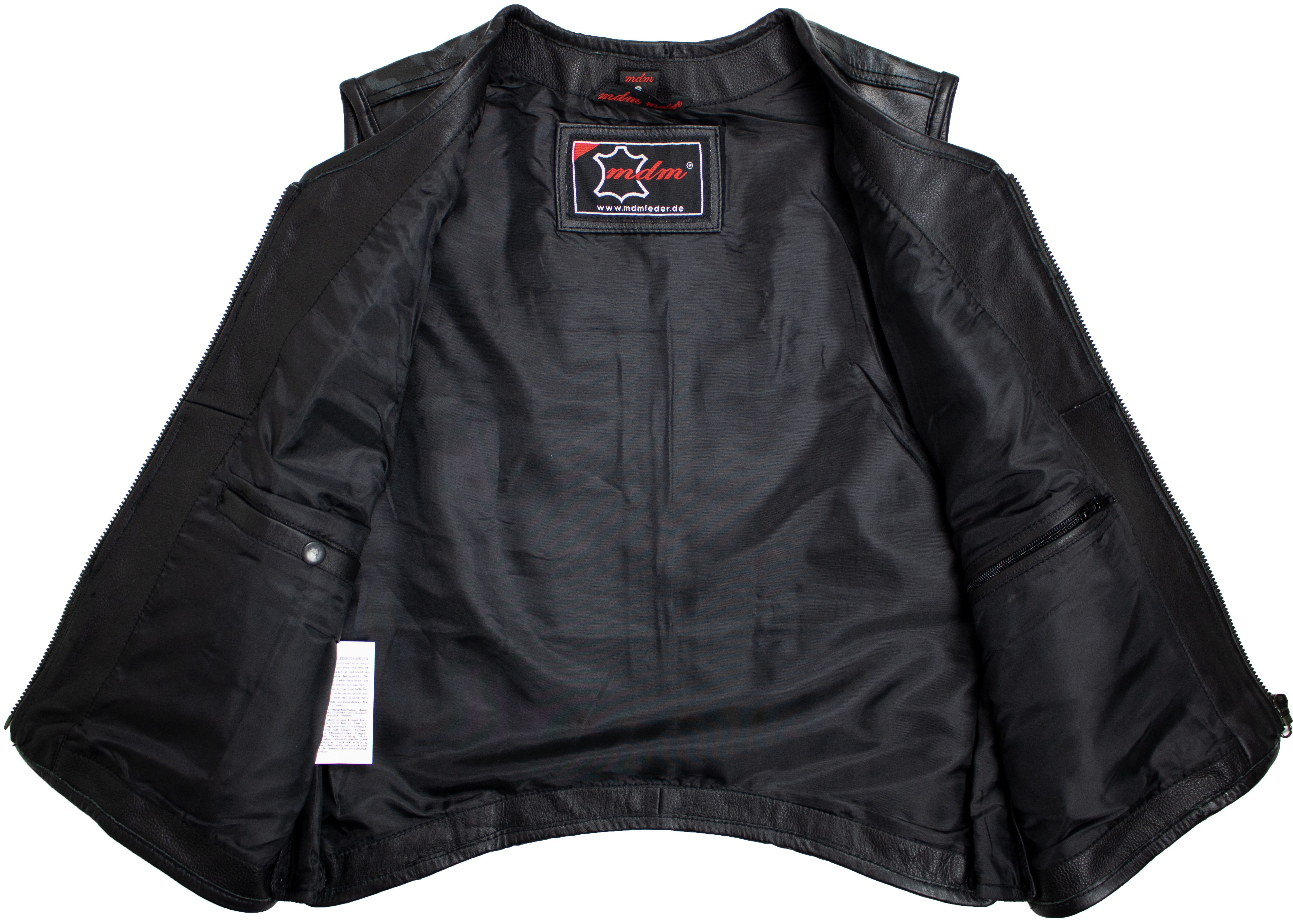 MDM Motorradweste Herren schwarz Camo Kutte mit perforierten Leder, Hunter Club Weste Kutte mit einem Black Camo Muster und Perforiertem Leder – Bild 5 von 5
